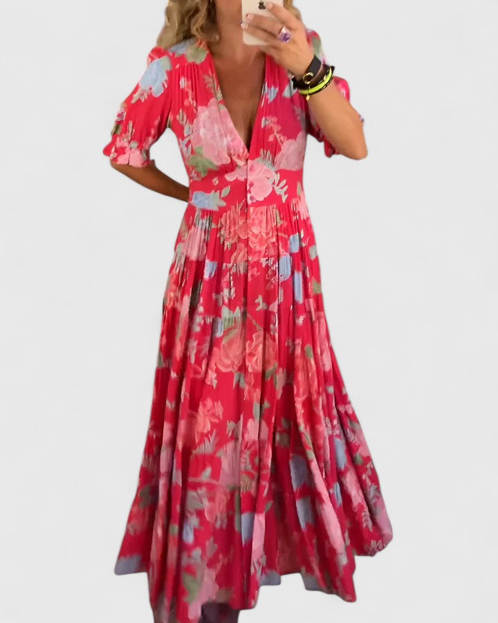 Minerva | Elegant Floral V-neck Dress