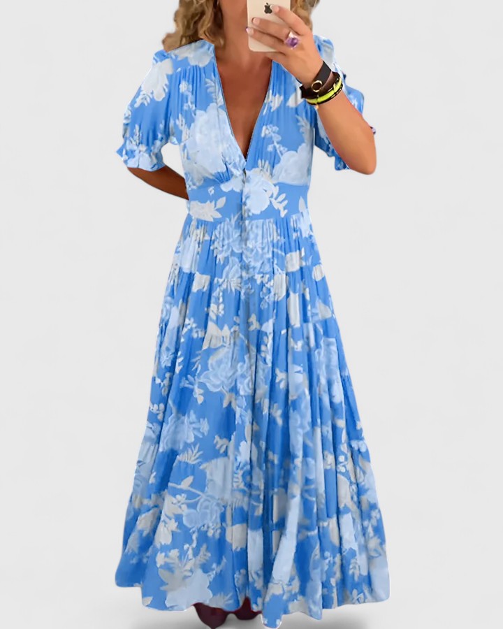 Minerva | Elegant Floral V-neck Dress