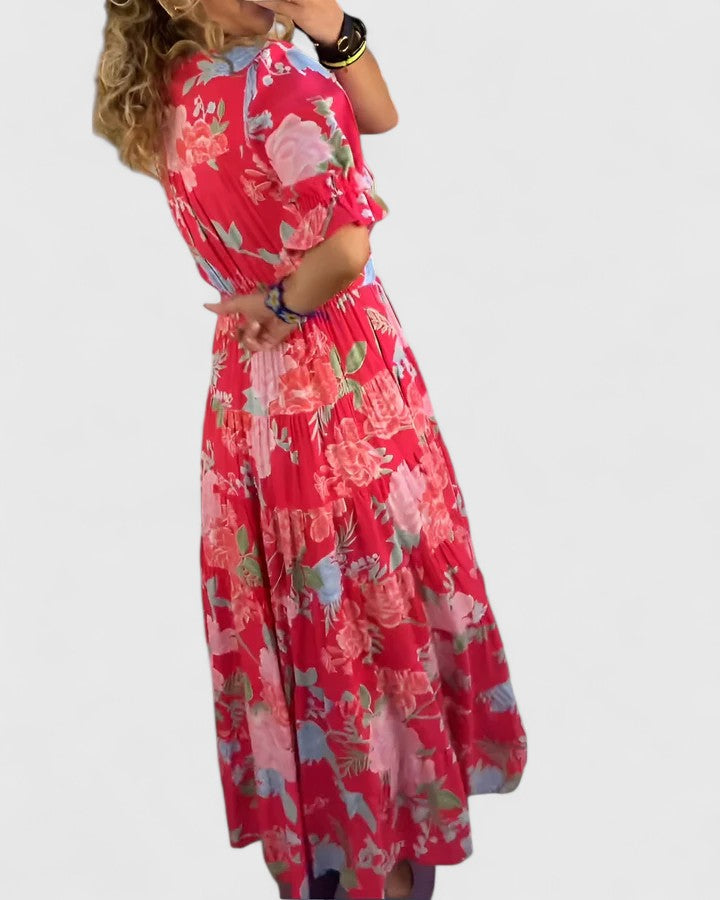 Minerva | Elegant Floral V-neck Dress