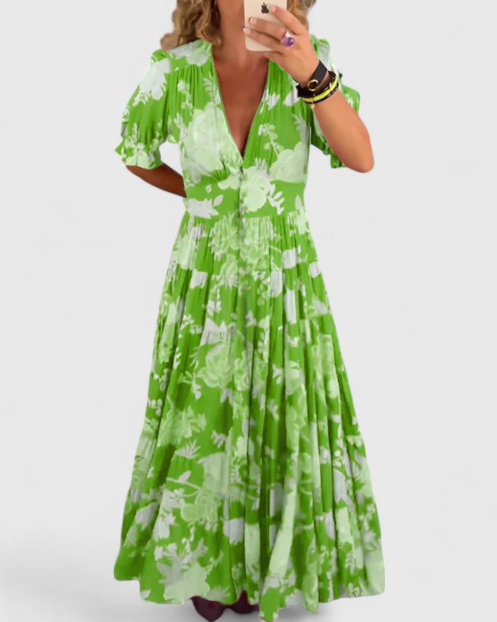 Minerva | Elegant Floral V-neck Dress