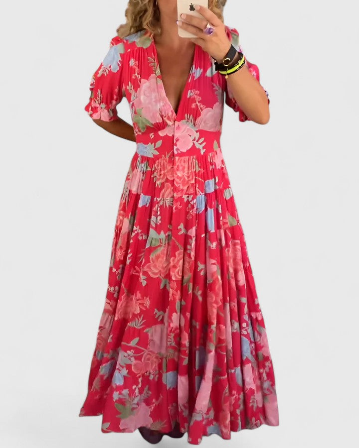 Minerva | Elegant Floral V-neck Dress